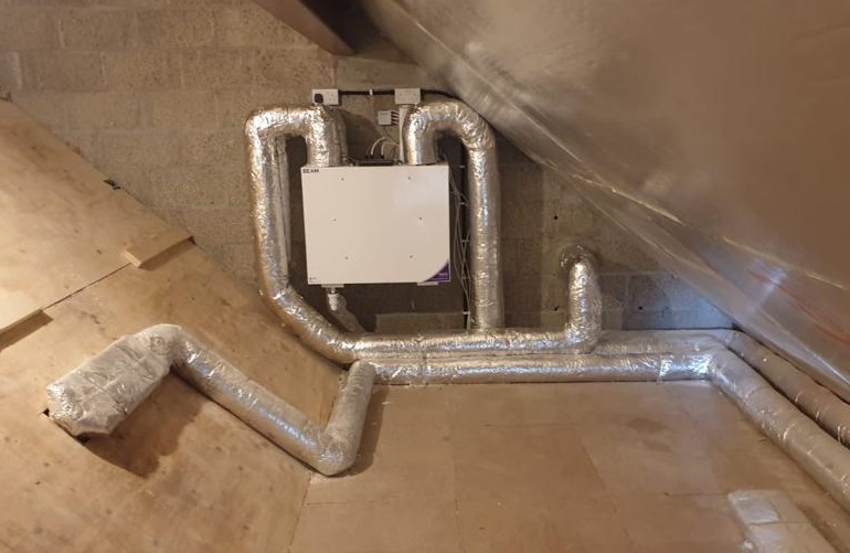 Beam Mechanical Ventilation unit situated in roofspace