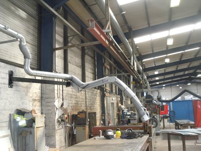 3M weld fume extraction arm installed with a 2m extension boom in keystone factory