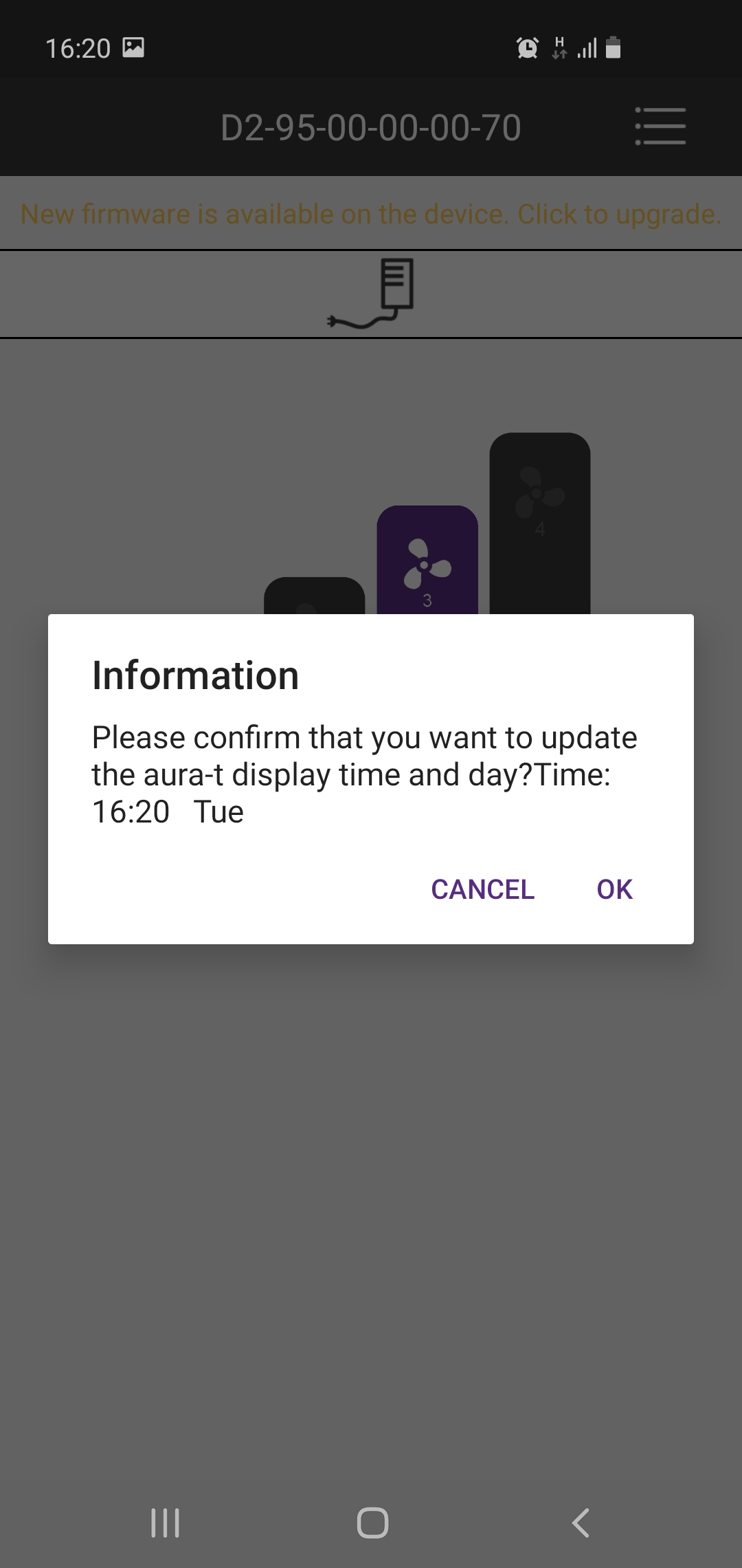 Beam VentSMART app date and time setting page