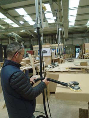 Beam On-Tool Dust Extraction in use within joinery workshop