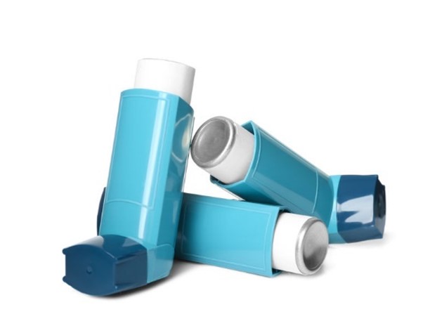 Three Blue Asthma Inhalers