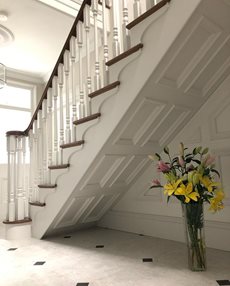 White staircase in new build Georgian home
