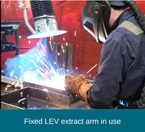Fixed LEV fume extract arm in use