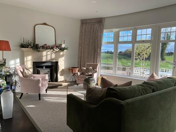Pink and green living room