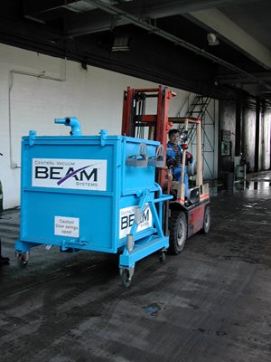 Beam industrial Vacuum bulk separator being lifted by forklift