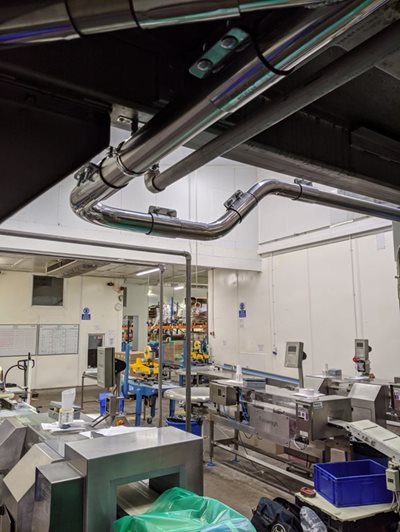 Beam Industrial stainless steel vacuum ducting in food processing factory