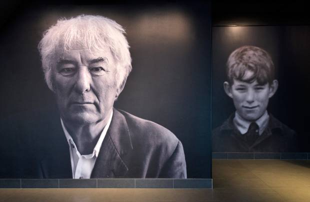 Wall-mural-of-Seamus-Heaney in Homeplace Centre