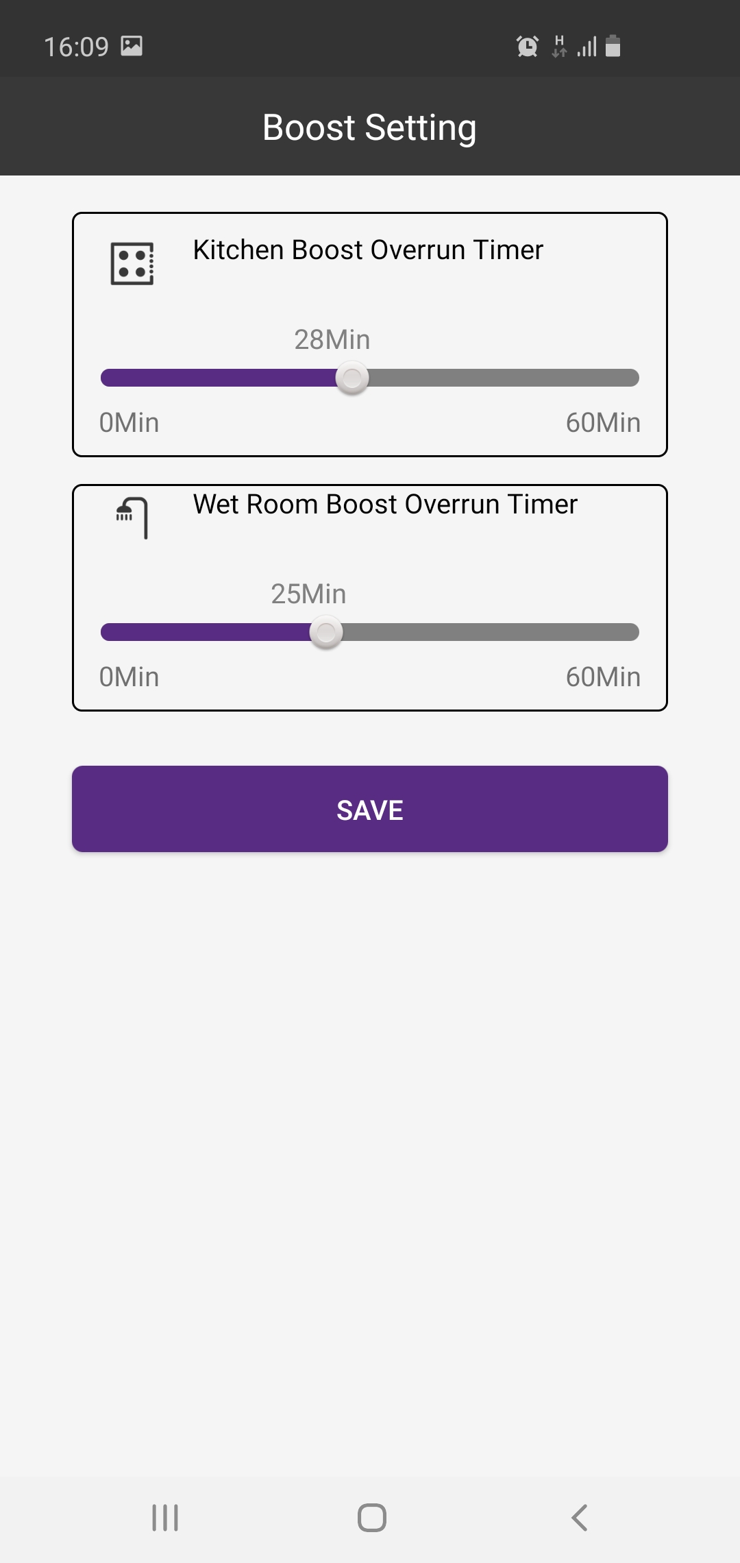 Beam VentSMART app boost setting page